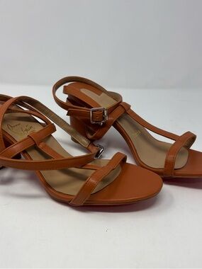 Christian Louboutin Cognac Leather Strappy Mid-Heel Sandals